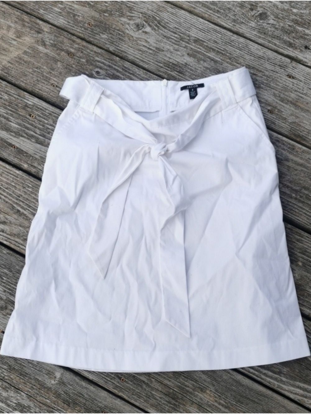 Jacob Crisp White A-Line Summer Chic Tie-Waist Cotton Skirt. Size 0